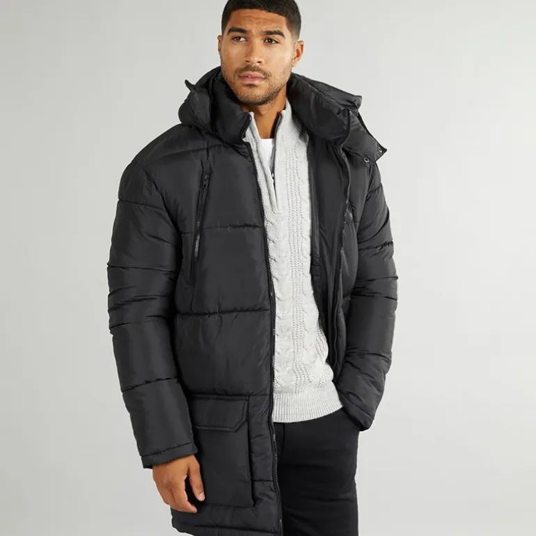 French Connection Parka Jacke mit Reißverschluss Schwarz Herren