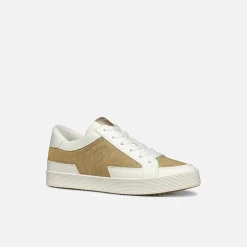 GEOX Damen Blomiee Metallic Trainers Hellgold/Off White Lt Gold/Off White