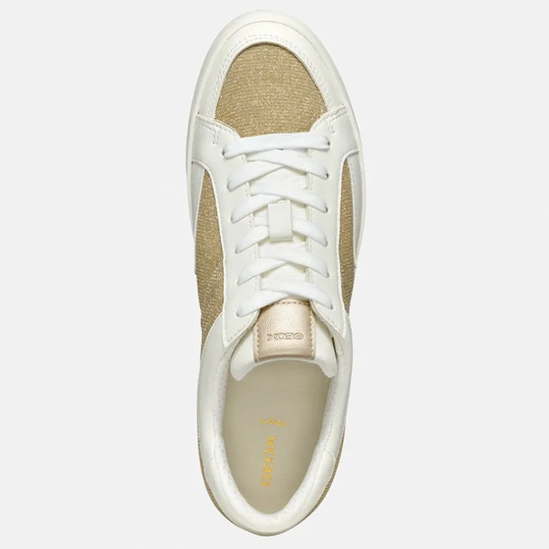 GEOX Damen Blomiee Metallic Trainers Hellgold/Off White Lt Gold/Off White