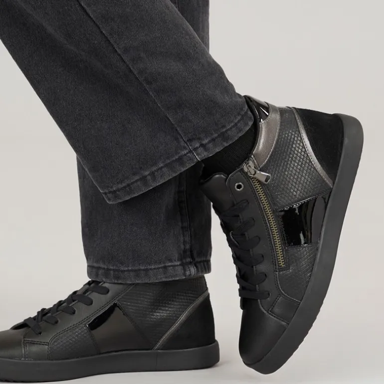 GEOX Damen Blomie High Top Sneaker mit Reißverschluss Schwarz