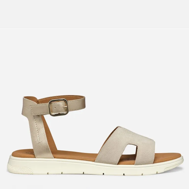 GEOX Damen Dandora Knöchel Riemen Sandalen Hellgold/Hellbraun Lt Gold/Lt Taupe