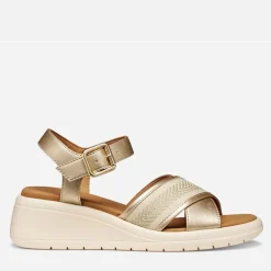GEOX Damen Melciona Sandalen Hellgold/Papyrus Lt Gold/Papyrus