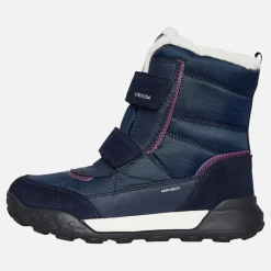 GEOX Junior Mädchen Trekkyup Doppelschnalle Fell Gefütterte Stiefel Marine/Lila