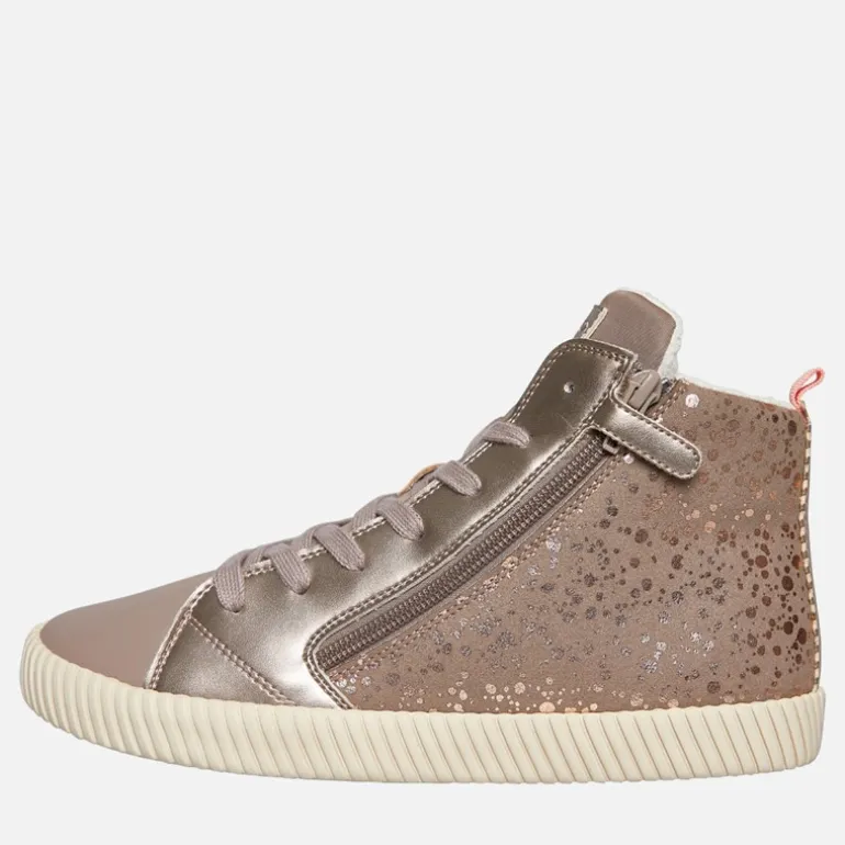 GEOX Mädchen Junior Mirroless Reißverschluss Hi Top Sneaker Dark Beige