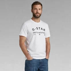 G-STAR Herren Brust Logo T Shirt Weiß