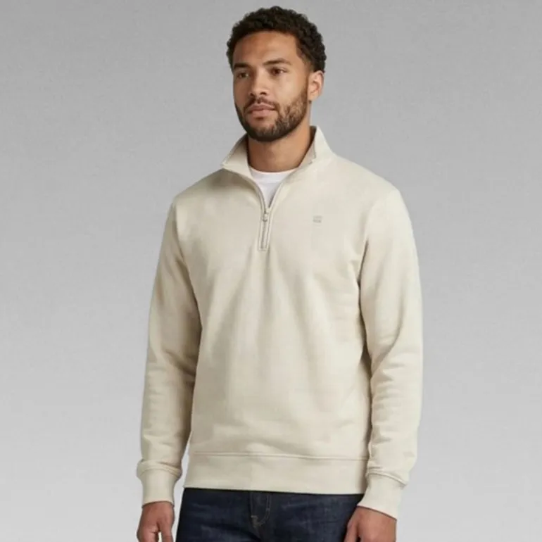 G-STAR Herren Sweatshirt mit halbem Reißverschluss Ecru