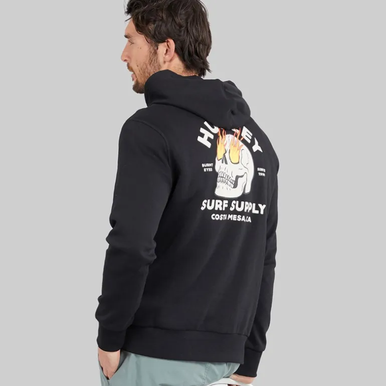Hurley Herren Flammen Augen Kapuzenpullover Schwarz