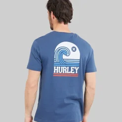 Hurley Herren Surf Welle Grafik T Shirt Industrial Blue