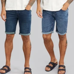 Indicode Herren Inalicanto Zweierpack Jeans Shorts Mittel Indigo/Iconic Blau Medium Indigo+Iconic Blue