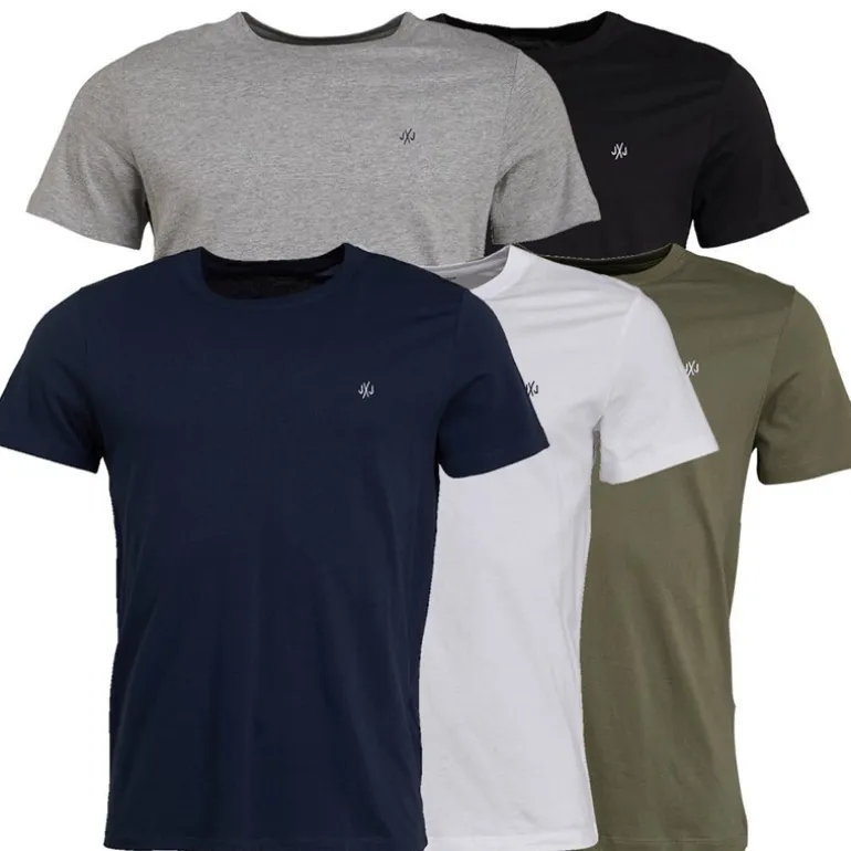 JACK & JONES 5er Pack T-Shirts Herren Marine/Weiß/Grau/Khaki/Schwarz