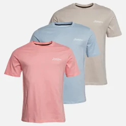 JACK & JONES Herren Beau Drei Pack T-Shirts Quartz Pink/Cashmere Blue/Moonbeam
