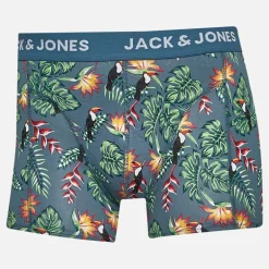 JACK & JONES Herren Blumen Vogel Drei Pack Boxer Slips Chambray Blue/Oceanview/Oceanview
