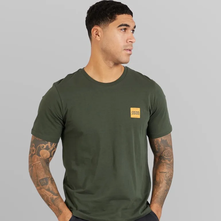 JACK & JONES Herren Brandy Fünferpack T Shirts Schwarz/Weiß/Duffle Bag/Navy Blazer/Glazier Grey