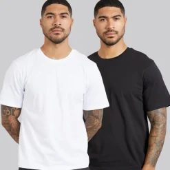 JACK & JONES Herren Egon Druck Zwei Pack T Shirts Schwarz/Weiß