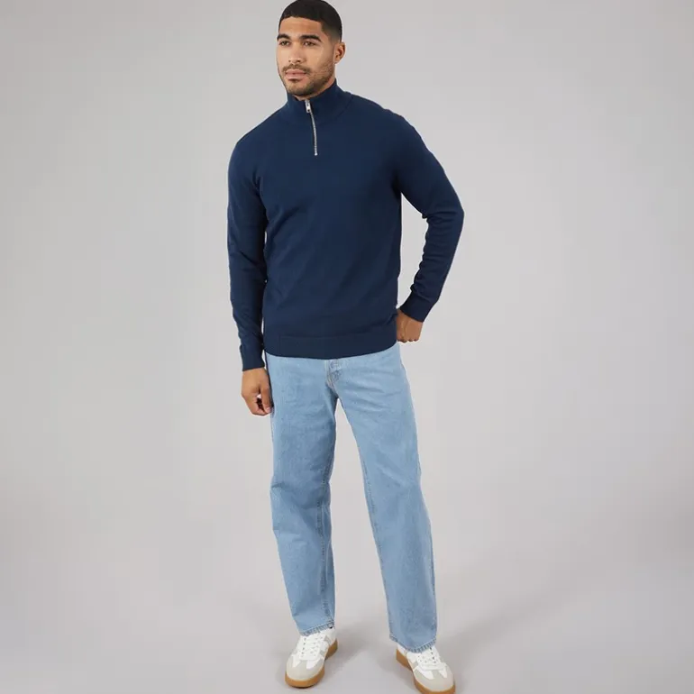 JACK & JONES Herren Emil Strick 1/2 Zip Pullover Marine