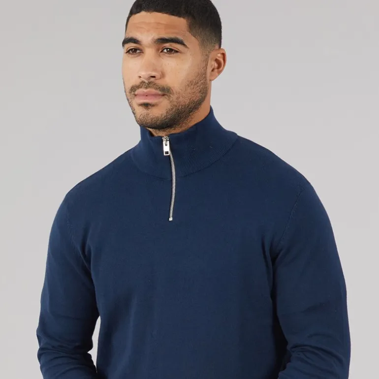 JACK & JONES Herren Emil Strick 1/2 Zip Pullover Marine