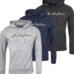 JACK & JONES Herren Jax Drei-Pack Sweat-Hoodies Tap Schuh/Hellgrau Melange/Marineblazer