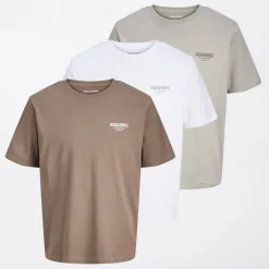 JACK & JONES Herren Jeff Orion Drei-Pack T-Shirts Falcon/Geistergrau/Weiß