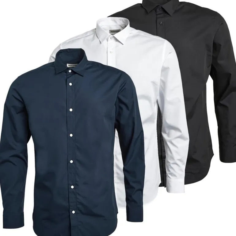 JACK & JONES Herren Joseph Drei Pack Langarm Hemden Marine/Weiß/Schwarz