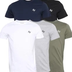 JACK & JONES Herren Joseph Fünferpack T-Shirts Marineblau / Weiß / Grau / Staubiges Olivgrün / Schwarz