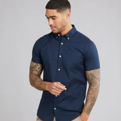 JACK & JONES Herren Klassisches Kurzarm Oxford Hemd Marine Blazer
