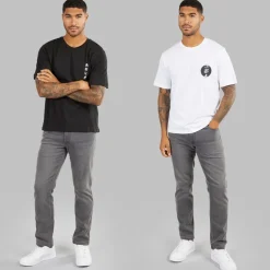 JACK & JONES Herren Lockerer Schnitt Rücken Druck 2er-Pack T-Shirts Schwarz / Weiß