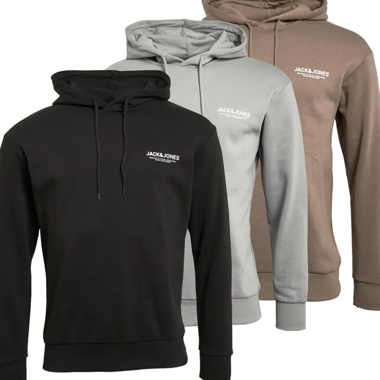 JACK & JONES Herren Mason Drei-Pack Hoodies Schwarz/Alloy/Falcon