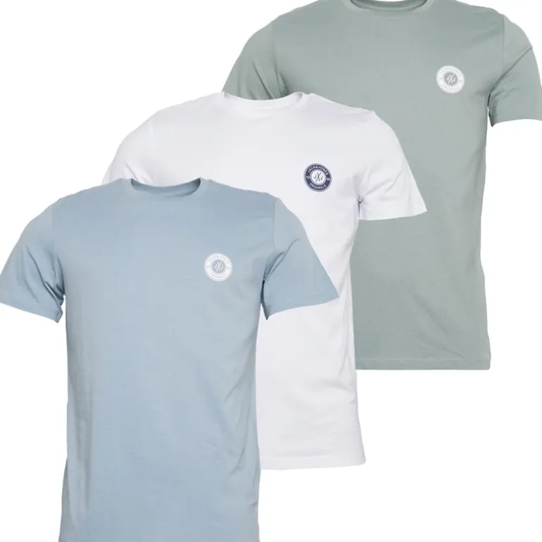 JACK & JONES Herren Neue Tom O-Neck Drei Pack T-Shirts Weiß/Ashley Blau/Milieu Grün