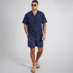 JACK & JONES Herren Sommer Resort Kurzarmhemd Marineblau Blazer