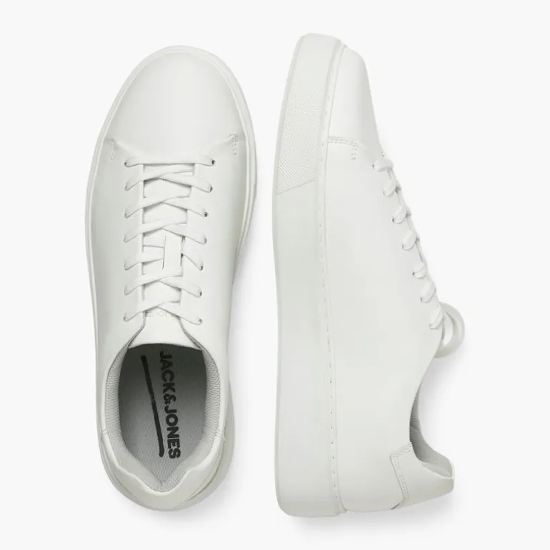 JACK & JONES Herren Stockholm Leder Sneaker Bright White