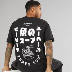 JACK & JONES Herren T-Shirts mit lockerem Schnitt und Rückendruck, 2er Pack Schwarz / Weiß