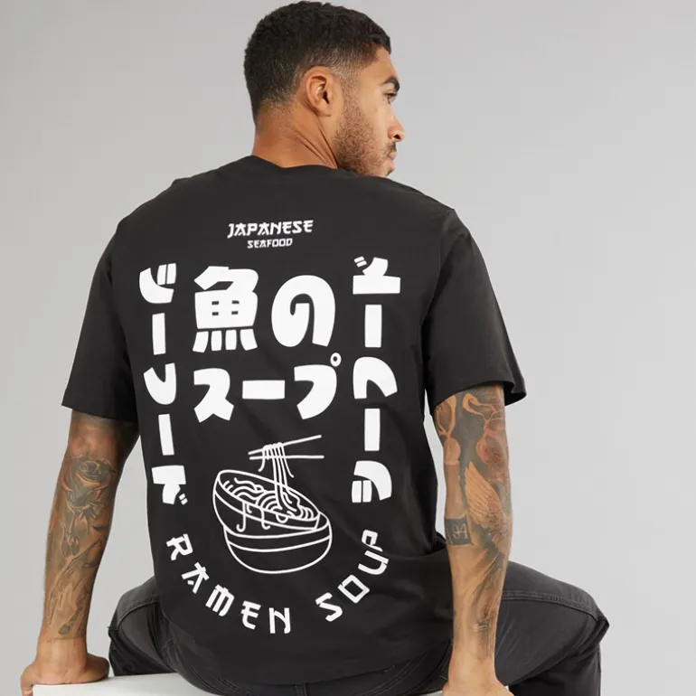JACK & JONES Herren T-Shirts mit lockerem Schnitt und Rückendruck, 2er Pack Schwarz / Weiß