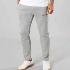 JACK & JONES Herren Vesterbro Jogginghose mit offenem Saum Hellgrau meliert/Schwarz Lgm/Schwarz