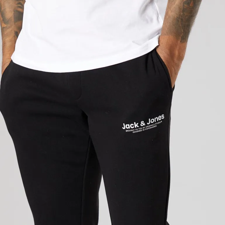 JACK & JONES Herren Vesterbro Jogginghose mit offenem Saum Schwarz/Weiß