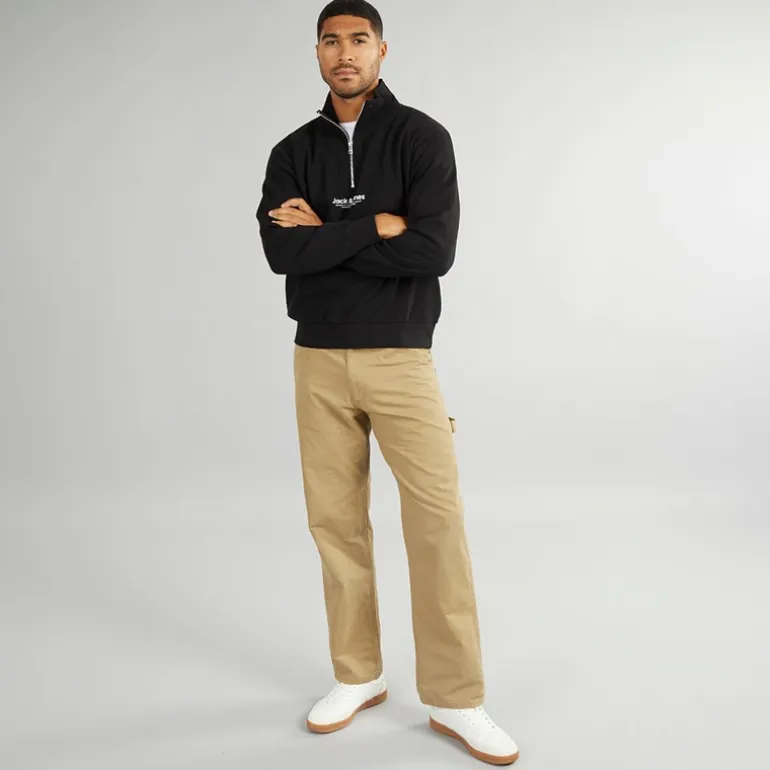 JACK & JONES Herren Vesterbro 1 / 4 Zip Sweatshirt Schwarz / Weiss