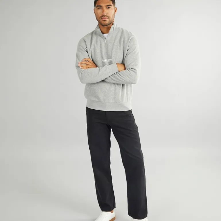 JACK & JONES Herren Vesterbro 1/4 Zip Sweatshirt Hell Grau Meliert/Schwarz