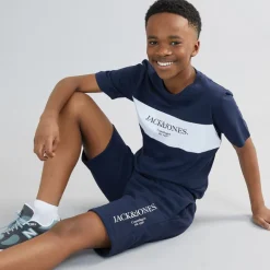JACK & JONES Junge Chester T Shirt und Shorts Set Navy Blazer/Weiß