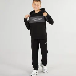 JACK & JONES Junge Lakewood Hoodie und Jogginghose Trainingsanzug Schwarz/Dunkelgrau Melange Panel