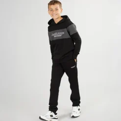JACK & JONES Junge Lakewood Hoodie und Jogginghose Trainingsanzug Schwarz/Dunkelgrau Melange Panel