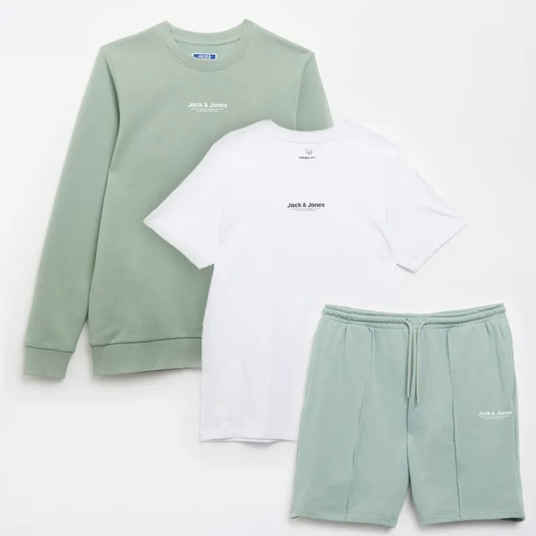 JACK & JONES Sweatshirt T-Shirt und Shorts Set Junge Vesterbr Eisberg Grün