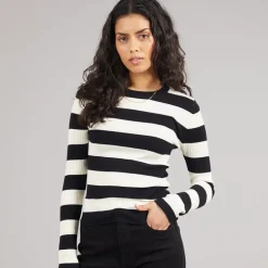 Jacqueline De Yong Damen Pflaume Langarm Strick Pullover Schwarz