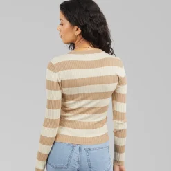 Jacqueline De Yong Damen Pflaume Langarm Strick Pullover Humus