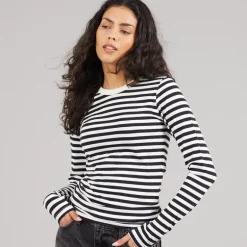JJXX Damen Celine Gigi Langarm T Shirt Schwarz gestreift Vanille Eis Blackstripes:Vanilla Ice