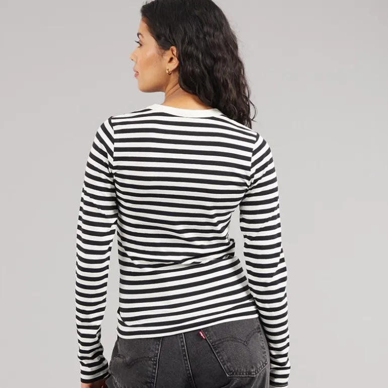 JJXX Damen Celine Gigi Langarm T Shirt Schwarz gestreift Vanille Eis Blackstripes:Vanilla Ice