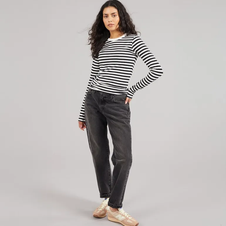 JJXX Damen Celine Gigi Langarm T Shirt Schwarz gestreift Vanille Eis Blackstripes:Vanilla Ice