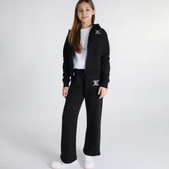 Juicy Couture Mädchen Kapuzenpullover mit Reißverschluss und Jogginghose mit weitem Bein Trainingsanzug Schwarz
