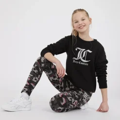 Juicy Couture Sweatshirt Mädchen mit Oversize-Crewneck und Leggings mit abstraktem Muster Trainingsanzug Schwarz