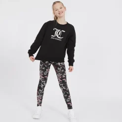 Juicy Couture Sweatshirt Mädchen mit Oversize-Crewneck und Leggings mit abstraktem Muster Trainingsanzug Schwarz