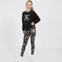 Juicy Couture Sweatshirt Mädchen mit Oversize-Crewneck und Leggings mit abstraktem Muster Trainingsanzug Schwarz