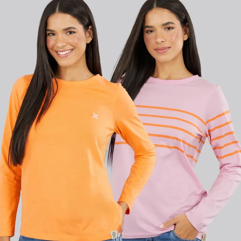 Lagooners Damen Maulbeere Zwei Pack T Shirts Rosa/Orange